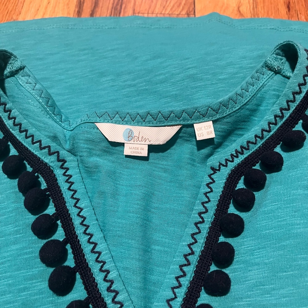 Boden Teal Cotton Pom Trim Dress – Size 8R - Picture 6 of 8
